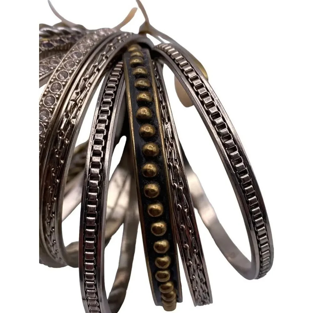 Set of 11 Mixed Goldtone and Silvertone Metal Bangle Bracelets 2.5